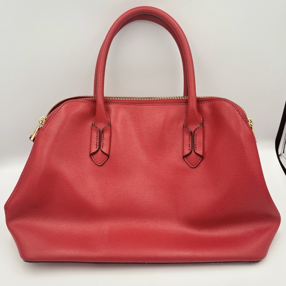 Ralph Lauren Tate Dome Satchel Red Leather Bag Gold Accents No Shoulder Strap - Picture 2 of 16